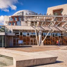 Scottish Parliament building in bright sunshine