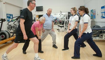 Prehab physios guide patients with cancer through a physical activity at Royal Surrey County Hospital NHS Trust, in Guildford