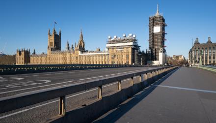 Westminster Bridge without people or traffic due to lockdown