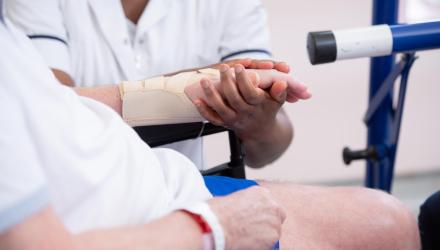 Hospital patient receives hand treatment